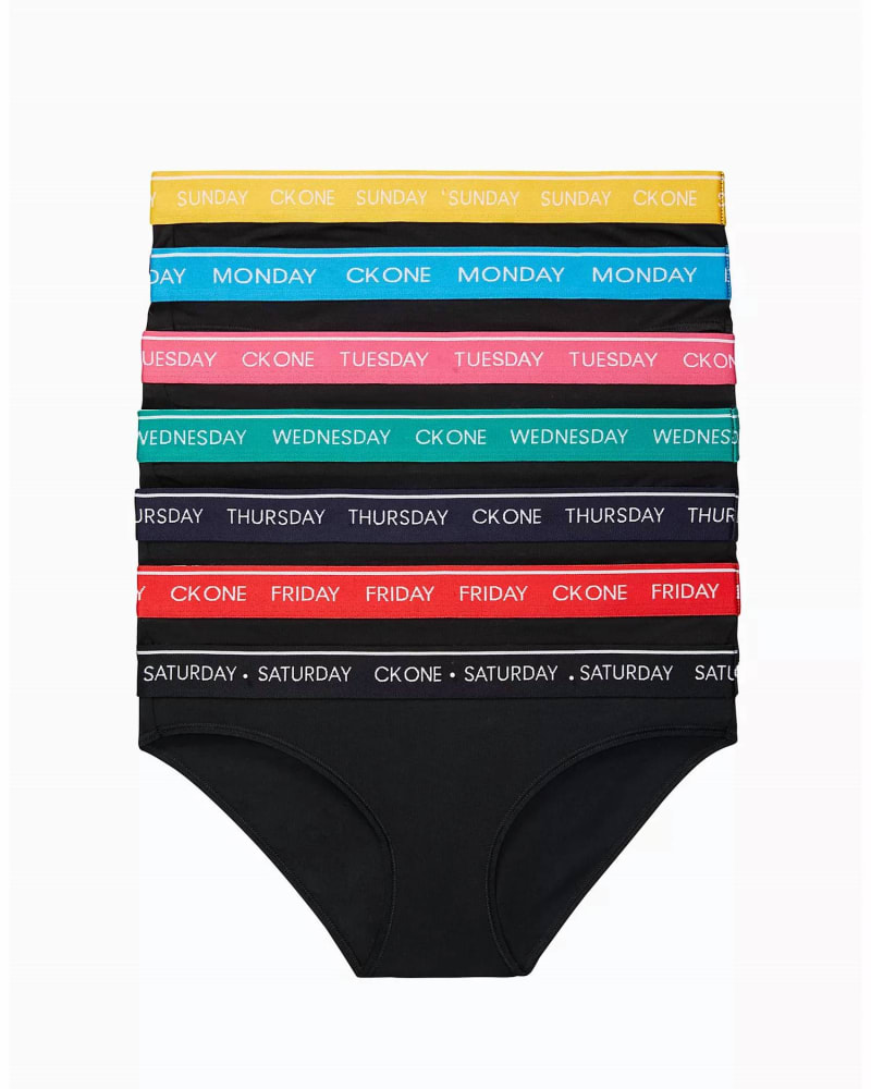 Front of a model wearing a size L Days Of The Week 7-Pack Bikini in Multi in Multi by Calvin Klein. | dia_product_style_image_id:364998